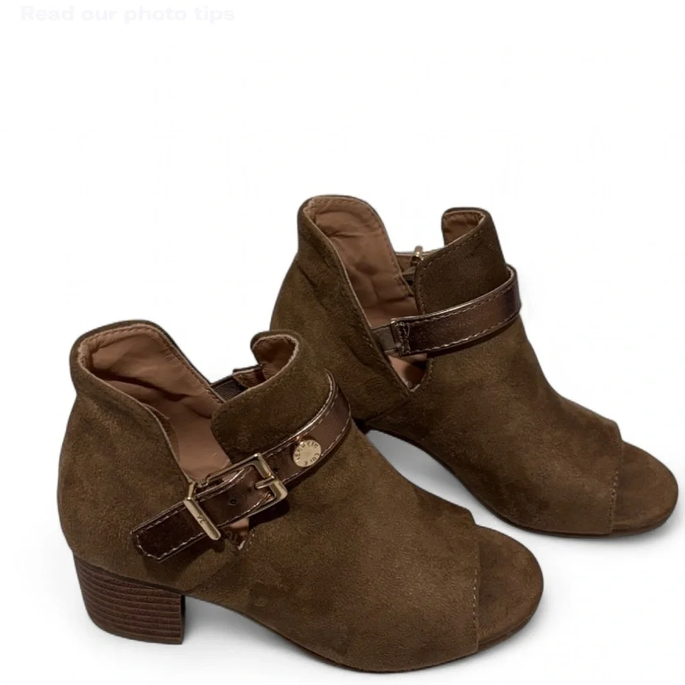 Kenneth Cole Toddler Girls Peep Toe Ankle Strap Booties Brown Size 11